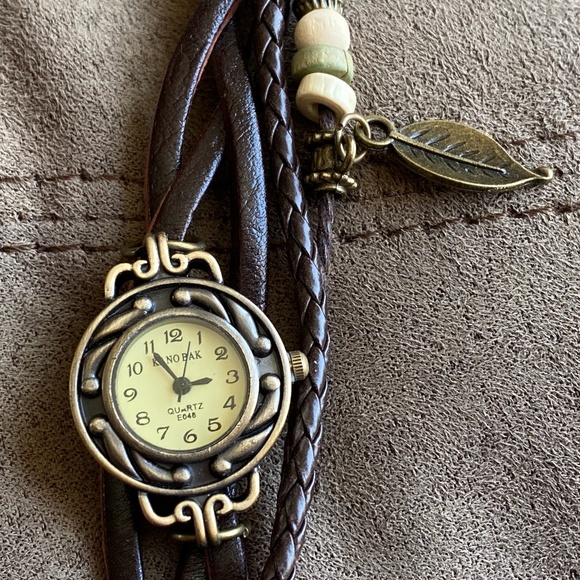 Kano Bak Brown Leather Beaded Bracelet 8" Watch - Picture 4 of 7